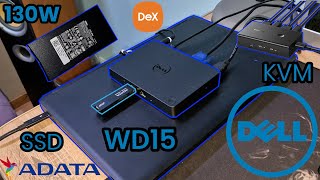 Stanowisko z PC i LAPTOPEM  Stacja dokująca WD15 KVM switch SSD Adata zasilacz 130W  Dell DOCK [upl. by Hesky]