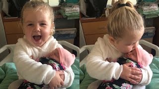 Heartwarming moment 3yearold girl meets her baby sister for the first time [upl. by Asille]