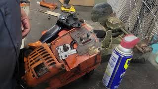 REPLACING ECHOSHINDAIWA TOP HANDLE CHAINSAW OIL PUMP [upl. by Edijabab]