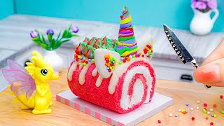 Unicorn Cake Roll  How To Make Softest Miniature Sponge Roll Cake 🍰 [upl. by Maccarone]