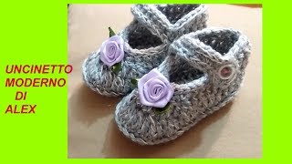 TUTORIAL UNCINETTO SCARPINE BEBE senza mai tagliare il filo 0 3 MESI [upl. by Dayna]