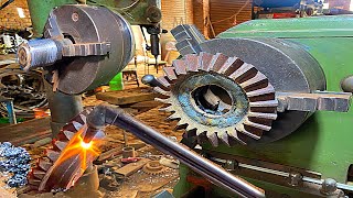 Wonderful Process of Restoration lawn mower gearbox gear on lathe machine in local factory [upl. by Assenad945]