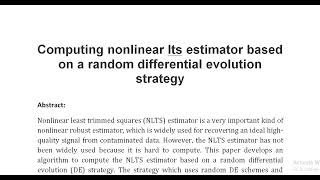 Computing nonlinear lts estimator based on a random differential evolution strategy [upl. by Janet993]