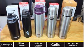 Top 5 best Thermos bottle  Cello  Milton Glassy  Milton Crown  Amazon Solimo  InstaCupp compare [upl. by Jemy26]