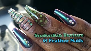 Acrylic Nails Tutorial  How To Encapsulated Nails 3D Snakeskin  Real Feather  Chrome  Nail Tips [upl. by Otes]