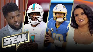 Justin Herbert Chargers look to remain in AFC playoff hunt vs Dolphins in Wk 14  NFL  SPEAK [upl. by Prud937]