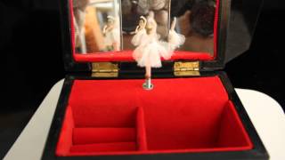 Vintage Oriental Black Lacquer Music Jewelry Box Working with Dancing Ballerina [upl. by Marj]