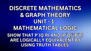 DM– Show that p˅q˄r and p˅q˄p˅r are logicaly equivalent by using truth tablesJayaMathsAcademy [upl. by Irita]