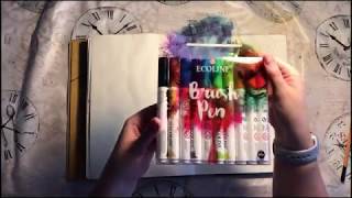 Ecoline Watercolour Pens  Dylusions Art Journal [upl. by Naimaj]