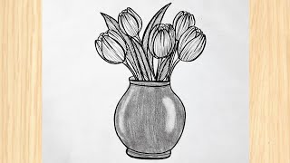 How To Draw Flowers In A Vase  Easy Flower Drawing Tutorial [upl. by Showker39]