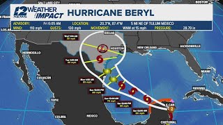 Hurricane Beryl falls back to Cat 2 storm track shifts slightly north [upl. by Alemak988]