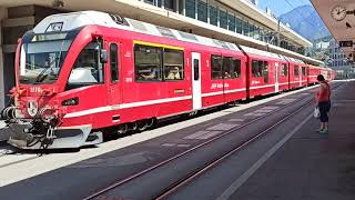 Arosa Bahn Schweiz Abfahrt RhB Zug vom Bahnhof in Chur nach Arosa [upl. by Oirretna]