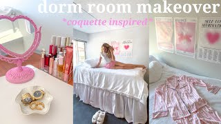 AESTHETIC DORM ROOM MAKEOVER coquette inspired 🎀🏹🩰🤍 pinterestcozy dorm room tour♡ [upl. by Obau216]