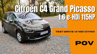 Citroen C4 Grand Picasso 2015 16eHDi 115HP  4K POV Test Drive  0100  Dyno  City Driving [upl. by Regdor478]