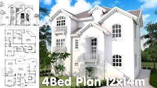 Sketchup Modeling From Photo House Plan 12x14m with 4 Bedrooms [upl. by Marek]