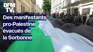 Des manifestants proPalestine se sont installés à la Sorbonne avant dêtre évacués par la police [upl. by Eedolem]