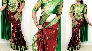 Banarasi heavy silk saree draping  how to drape heavy banarasi silk saree with perfect pleat saree [upl. by Ahs]