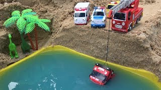 Gani Tayo Bus falls into the water Fire Truck Ambulance Police Car rescue Tayo Bus toys play [upl. by Anirbac]