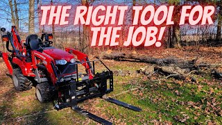 JOHN DEERE 430 amp MASSEY GC1725MB with TITAN FORKS TREETOP CLEANUP [upl. by Issac]