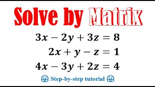 Solve the following system of equations by matrix method 3x2y3z8 2xyz1 4x3y2z4 [upl. by Inami]