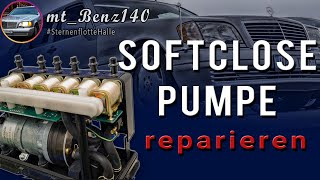 Mercedes W140 I Zuziehhilfe reparieren I Softclose Pumpe nachstellen I Fehler Pneumatik I mtBenz140 [upl. by Fenner603]