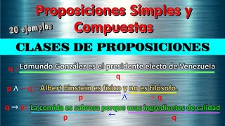 PROPOSICIONES SIMPLES Y COMPUESTAS  CLASES DE PROPOSICIONES LOGICAS  TIPOS DE PROPOSICIONES LOGICA [upl. by Jermaine]