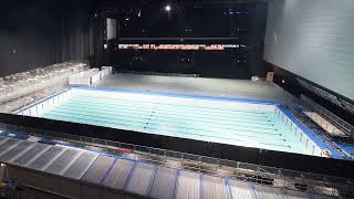 Timelapse installation of competition and warmup pools at the Paris La Défense Arena  Myrtha Pools [upl. by Lahcsap]