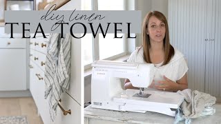 DIY Linen Tea Towels  Upcycle Sewing Project [upl. by Erreit]