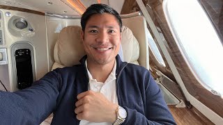 New Emirates A380 Business Class Full Vlog Dubai to LAX 16 hour flight [upl. by Herve]