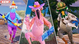 Fortnite Birds of a Feather Skins GAMEPLAY Budge Tex Flamingo amp Sgt Drake Outfits [upl. by Akiv]