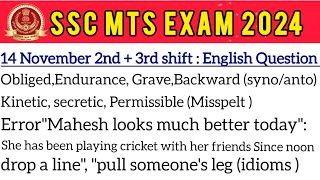 SSC MTS 14 November 2nd 3rd shift English analysis SSC MTS today English analysis English review [upl. by Wauters350]