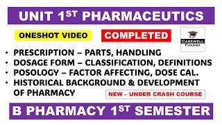 Unit 1 Pharmaceutics 1 sem  Complete  Pharmaceutics 1 b pharmacy 1st semester  Carewell Pharma [upl. by Tannen144]