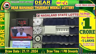 LOTTERY LIVE 1PM 21112024  Nagaland State Lottery  LIVE DRAW [upl. by Peadar]