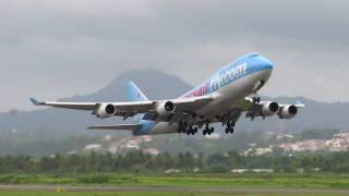 Boeing 747 Take Off from Martinique Runway 28 [upl. by Aljan]