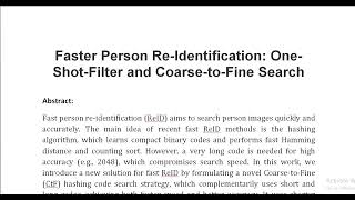 Faster Person Re Identification One Shot Filter and Coarse to Fine Search [upl. by Zaob397]