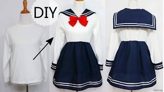 DIY How to Transform T shirt into Navy Dress  ChineseQi Lolita Dress Review [upl. by Ralina680]