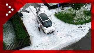 Grandinata Origgio le immagini dal drone Intanto allorizzonte verso Milano fulmini e saette [upl. by Levenson]