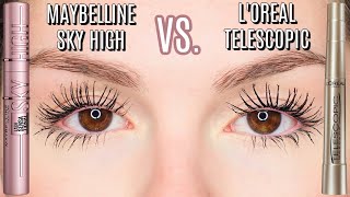 NEW MAYBELLINE SKY HIGH MASCARA VS LOREAL TELESCOPIC MASCARA  BEST DRUGSTORE MASCARA 20202021 [upl. by Wistrup]