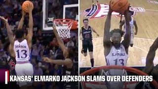 Kansas Elmarko Jackson SOARS IN for a POSTERIZING TWOHANDED JAM 🔥  ESPN College Basketball [upl. by Treat]