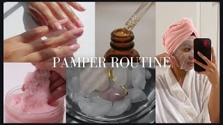 Relaxing pamper routine  gel nails gua sha exfoliating comfort amp baking  Self care 2024 [upl. by Yeslehc]