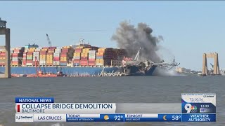 Crews conduct controlled demolition of Baltimore bridge wreckage [upl. by Tallou]