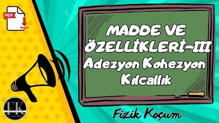 Madde ve Özellikleri 3  Dayanıklılık Adezyon Kohezyon Kılcallık  9 Sınıf TYT [upl. by Snahc]