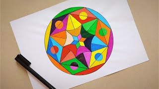 Circle Pattern  Geometrical Design in Circle  How To Drawing Circle Geometrical shape step by step [upl. by Tayler]