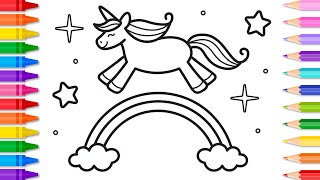 Unicorn and Rainbow Drawing Tutorial 🦄🌈✨Fun Unicorn and Rainbow Coloring Page for Kids [upl. by Paza116]