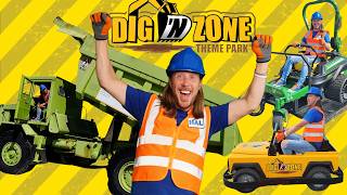 Awesome Rides at DIG N ZONE Construction Theme Park  Excavators Dump Trucks and Tractors [upl. by Allcot663]