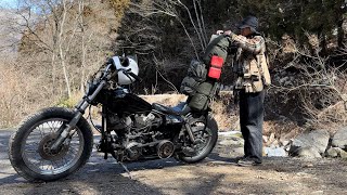 自作バッグと自作道具で旅に出るバイクミニマムソロキャンプMotorcycle Solo Camping on a trip with homemade bags and equipment [upl. by Ehsiom558]