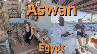 Aswan Egypt Travel Vlog Nubian Village Felucca on the Nile River Elephantine Island Aswan Museum [upl. by Enneite]