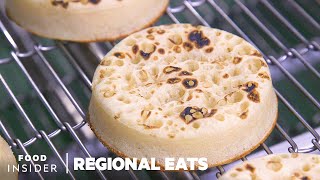 How English Crumpets Are Made At Europes Biggest Bakery  Regional Eats [upl. by Radburn]