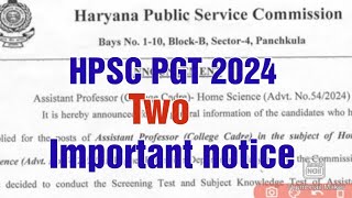 HPSC PGT Two Important noticeHpsc PGT updateHome science and phychology [upl. by Kiel882]