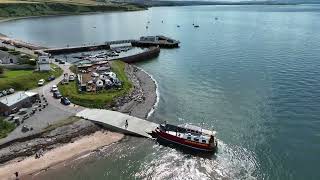 Cromarty pier Cromarty to Nigg Ferry arrives drone aerial video 284 [upl. by Sremmus926]